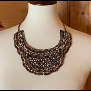 Black & gold bead and chain bib necklace
